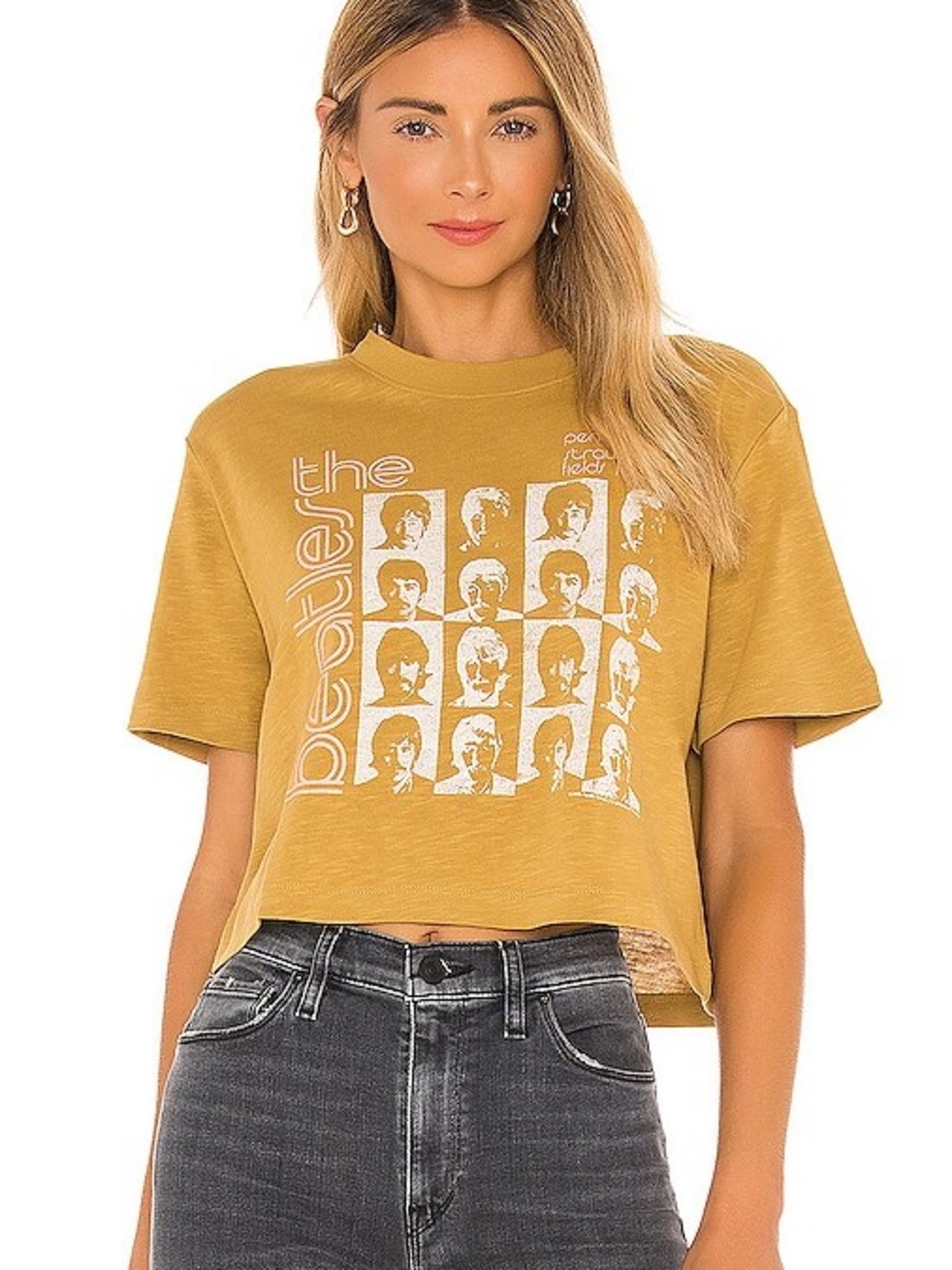 Junk Food Women’s The Beatles Penny Lane Mustard Graphic Crop Tee Size Small